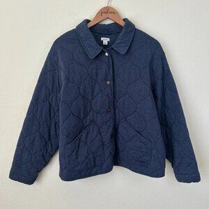 LL Bean Jacket Women Large Navy Quilted Cotton Knit Outdoor Softshell Coat L